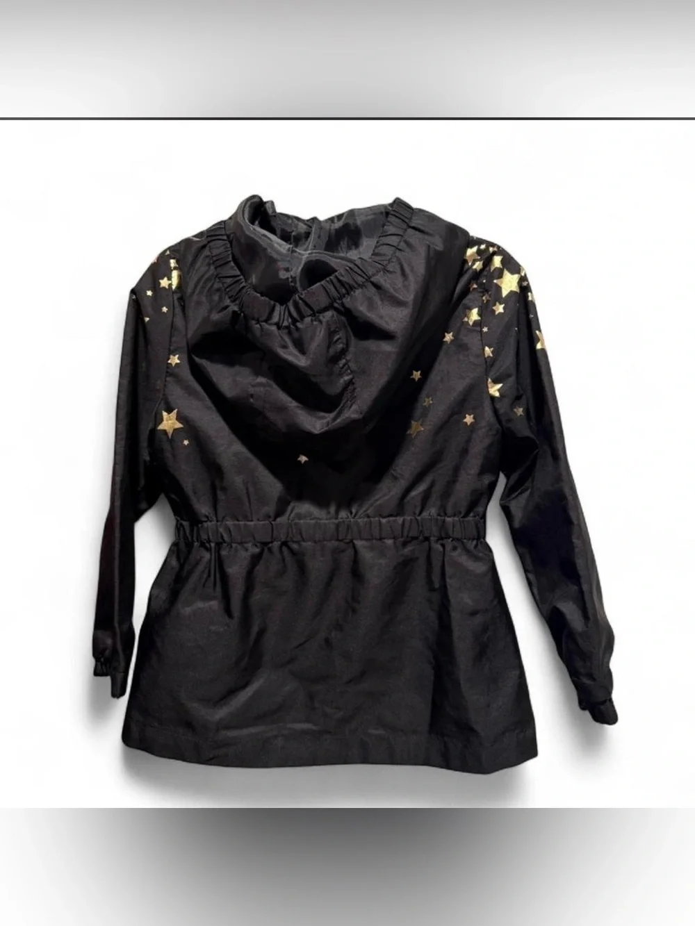 Limited Too Black Hooded Raincoat with Gold Star Print